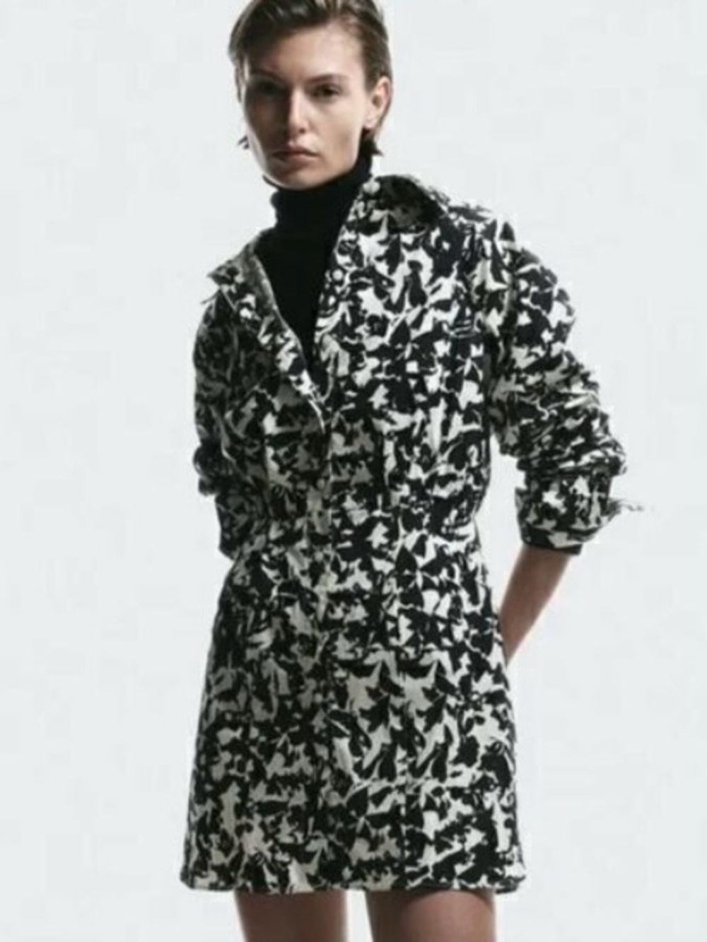 NWT H&M Shirt Dress Cotton Black & White Abstract Print Shirt Dress Size M